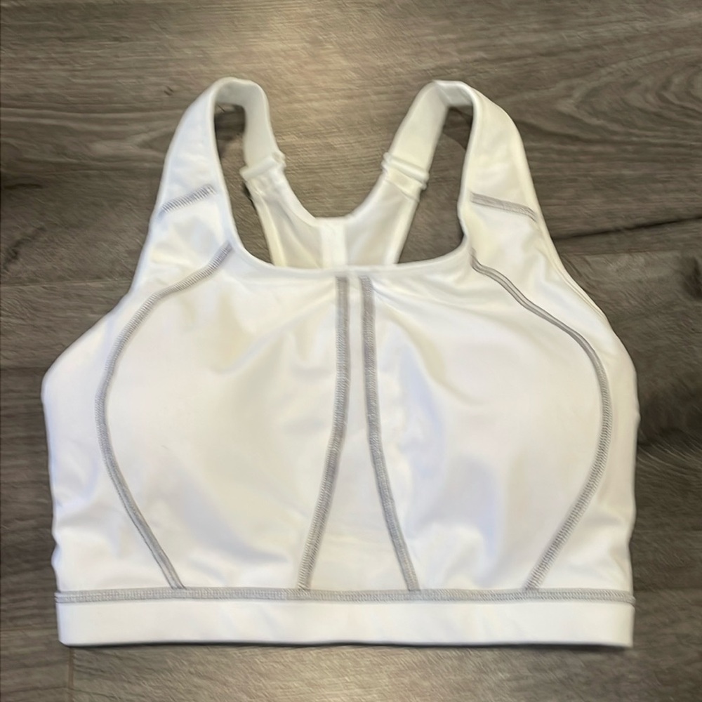 💜Syrokan 34D Adjustable Front Razorback High Impact‎ Sports Bra White Athletic